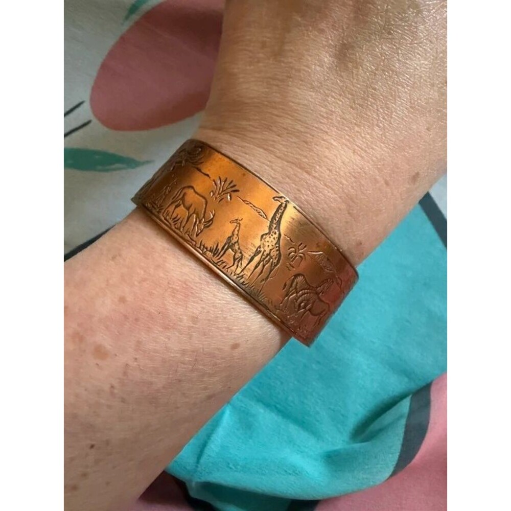 Vintage 1970s South African Copper Safari Cuff Bracelet